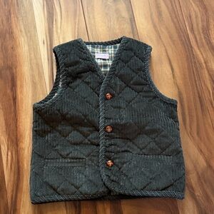 La Coqueta Quilted dark olive Vest with Wooden Buttons 6Y